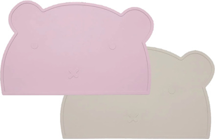 2-Pack Siliconen Placemat Baby Beertje - Zachtroze & Beige Zachtroze / Beige / Roze / Lichtbeige