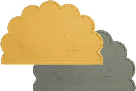 2-Pack Siliconen Placemat Baby Leeuw - Mosterdgeel & Sage Mosterdgeel / Geel / Groen / Donkergroen / Sage