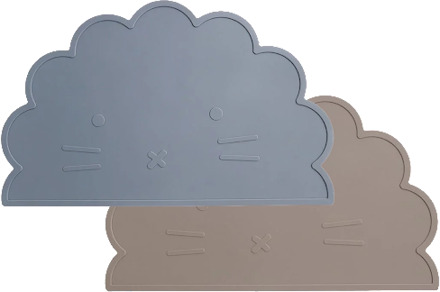 2-Pack Siliconen Placemat Baby Leeuw - Taupe & Pastelblauw Taupe / Grijs / Pastelblauw / Blauw