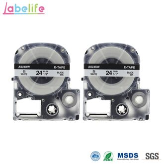 2 Pack SS24K Label Maker Tape 24 Mm Zwart Op Wit Cartridge Refill Voor Epson Labelworks Label Printers Voor LW-300 LW-400 LW-500