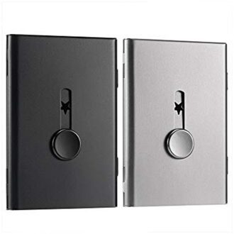 2 Pack Visitekaarthouder, thumb Drive Card Case Slide-Out Rvs Visitekaarthouder Card Case Voor Mannen En Vrouwen Ar grijs zwart