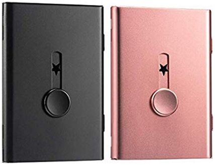 2 Pack Visitekaarthouder, thumb Drive Card Case Slide-Out Rvs Visitekaarthouder Card Case Voor Mannen En Vrouwen Ar roos goud zwart