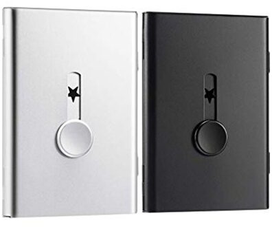2 Pack Visitekaarthouder, thumb Drive Card Case Slide-Out Rvs Visitekaarthouder Card Case Voor Mannen En Vrouwen Ar zwart zilver