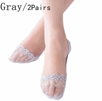 2 Pairs 4 Kleuren Hollow Out Lace Boot Sok Vrouwen Zomer Transparant Sexy Cool Low Cut Zachte Onzichtbare Korte Socking one Size Grijs