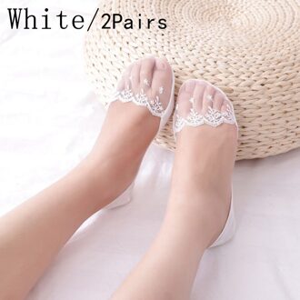 2 Pairs 4 Kleuren Hollow Out Lace Boot Sok Vrouwen Zomer Transparant Sexy Cool Low Cut Zachte Onzichtbare Korte Socking one Size wit
