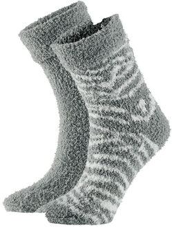 2-Pak dames bedsokken/huissokken grijs/wit maat 36-41 - Huissokken