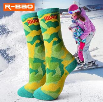 2 Paren/partij R-BAO RB3307 Kids Skiën Sokken Nylon Kinderen Sokken Buiten Wandelen Sokken Fietsen Sokken groen / S 29-31