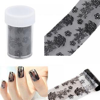 2 pc 3D Zwart Kant stickers voor nagels Nail Art Folie Stickers Bloem Nail Decals Tips Manicure Tool Populaire Strass decoratie