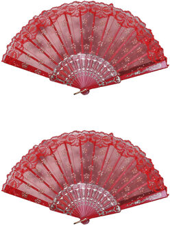 2 Pc Hand Ventilator Beste Chinese Stijl Dance Wedding Party Lace Silk Folding Handheld Bloem Fan Folding Fan Hand fans Trouwbedankjes