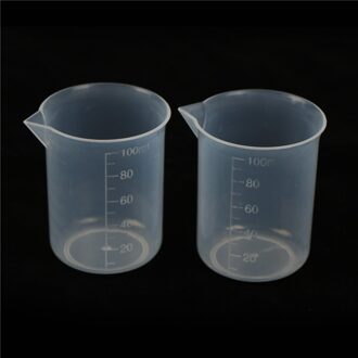 2 Pcs 100 Ml Afgestudeerd Borosilicaatglas Beker Plastic Transparante Beker Set School Laboratorium Studie Levert