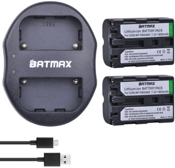 2 Pcs 1800 mAh NP-FM500H NP FM500H Camera Batterij + USB Dual Charger voor Sony A57 A65 A77 A99 A350 a550 A580 A900 Camera Batterijen