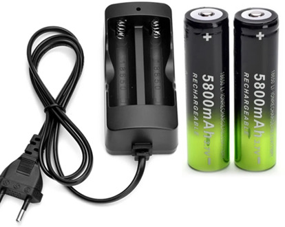 2 pcs 18650 battery 3.7V 5800mAh rechargeable li-ion battery + one charger for Led flashlight headlamp