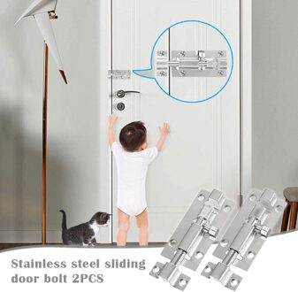 2 Pcs 3 Inch Slide Vergrendeling Lock Verdikte Rvs Slide Lock Met 6 Schroefgaten Voor Deur Huishouden