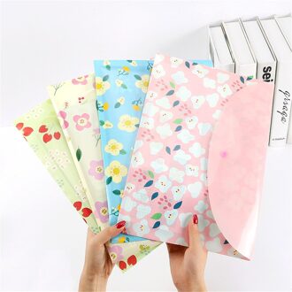 2 Pcs A4 Bestand Zak Knop Sluiting Map Tas Kawaii Kantoor School Document Map Grote Capaciteit Opbergtas Eenvoudige Stijl bloemen