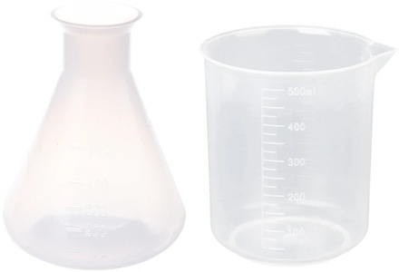 2 Pcs Beaker: 1 PCS 500Ml Clear Plastic Laboratory Conical Flask Storage Bottle & 1 PCS 500Ml Graduated Beaker
