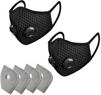 2 Pcs Cotton PM2.5 Breathable Anti Dust Mask Men Women Face Mouth Masks Windproof Replaceable 4Pcs Filter Black mascarillas