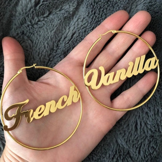 2 Pcs Different Customomized Name In Pair OL Style Hoop Earrings Fashion Jewelry Stainless Steel Personalized Earrings