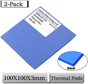 2 Pcs Gdstime 100 Mm X 100 Mm X 3 Mm 0.3 Cm Dikte Blue Thermal Pad Cpu Heatsink Pad 100X3 Mm 3 Mm Cooling Geleidende Siliconen Thermische