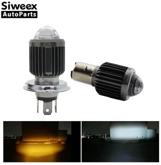 2 Pcs H4 H6 BA20D LED Bulbs Motorcycle headlight Electric Vehicles White Yellow Lamp Two-color Far and Near Light Wiring-Free