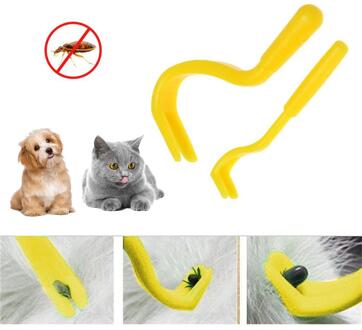 2 PCS Huisdieren Hond Tick Verwijderen Haak Plastic Dual Tanden Tick Remover Vlo Remover Tool Cats Honden Bruidegom Tool Cleaning levert geel