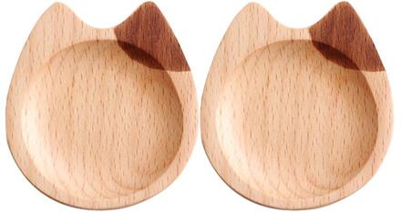 2 Pcs Japanse Stijl Hout Saus Dompelen Platen Gerechten Saus Schotel Leuke Cartoon Baard Kat Voor Thuis Keuken 1