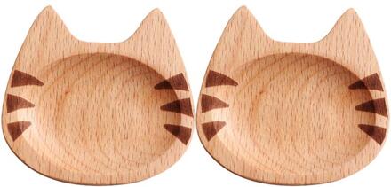 2 Pcs Japanse Stijl Hout Saus Dompelen Platen Gerechten Saus Schotel Leuke Cartoon Baard Kat Voor Thuis Keuken