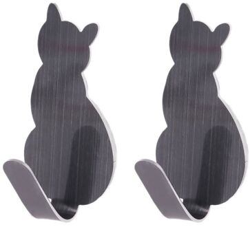 2 Pcs Kat Staart Vormige Decoratieve Rvs Muur Deur Kleding Jas Sleutel Hanger Haak Rack Pxpc licht grijs