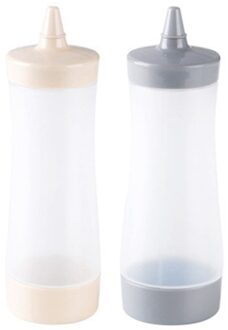2 Pcs Knijp Fles Keuken Accessoires Juskom Plastic Saus Azijn Olie Ketchup Jus Cruet Kruiderij Dispenser, grijs + Tr
