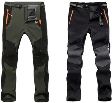 2 Pcs Men's Herfst Verdikte Warm Soft Shell Broek Waterdicht Winddicht Wandelen Broek, Donkergroen M & Zwart L