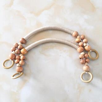 2 Pcs Ondersteuning Gemengde 9 Kleuren Houten Kralen Touw Handvatten Voor Handgemaakte Bag Factory Verkoop Kraal Touw Tas Handvat band Accessoire Beige