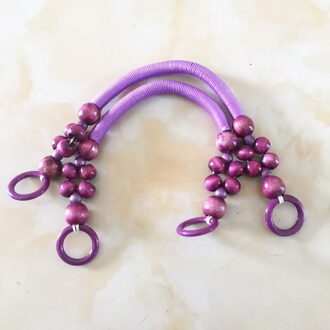 2 Pcs Ondersteuning Gemengde 9 Kleuren Houten Kralen Touw Handvatten Voor Handgemaakte Bag Factory Verkoop Kraal Touw Tas Handvat band Accessoire Paars