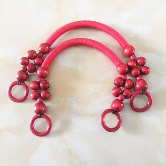 2 Pcs Ondersteuning Gemengde 9 Kleuren Houten Kralen Touw Handvatten Voor Handgemaakte Bag Factory Verkoop Kraal Touw Tas Handvat band Accessoire Rood