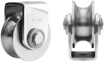 2 Pcs Pulley Block U 304 Stainless Steel Pulley Roller Duplex Bearing Silent Detachable Heavy Duty Grooved Wheel Loading