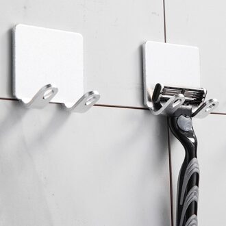 2 Pcs Punch Gratis Scheermes Houder Opslag Haak Muur Mannen Scheren Scheerapparaat Plank Badkamer Scheermes Rack Muur Badkamer Accessoires Zilver