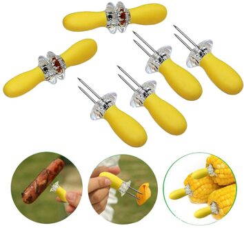 2 Pcs Recyclebaar Rvs Corn Houders Barbecue Accessoires Grill Gereedschap Keuken Bbq Eten Spiesjes Dog Vlees Vorken 2stk