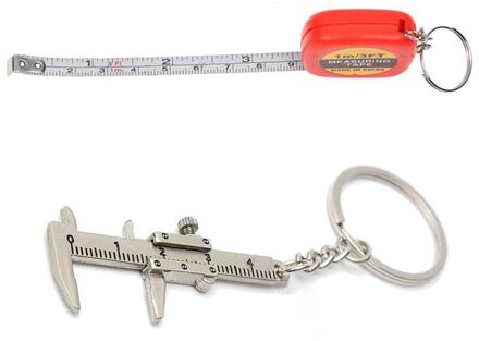 2 Pcs Red Case 1 Meter 3 Feet Tape Measure With Key Ring & 1x Vernier Caliper Tool Pendant Slider Slides Keyring 10CM