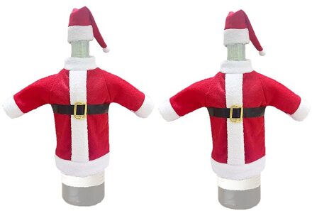 2 Pcs Santa Jas En Hoed Wijnfles Cover Red & White Kerst Thema Santa Pak En Hoed Decor thema
