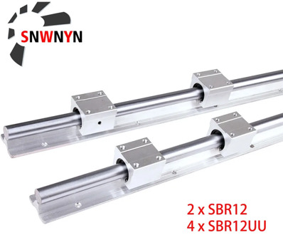2 Pcs SBR12 Linear Rail Guide Slide+4Pcs SBR12UU Bearing Block Length 300 500 600 800 1000 1200 1500mm Fully Supported Shaft Rod