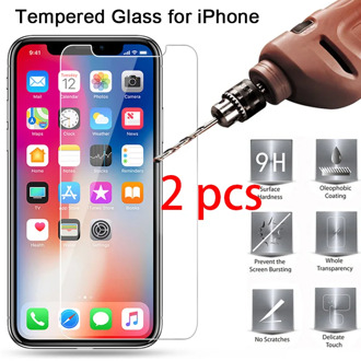 2 pcs! Screen Protector on the for iPhone X XR XS 11 Pro Max Protective Tempered Glass for iPhone 7 8 6 6S Plus 5 5S SE 4 4S