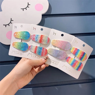 2 Pcs Set Korean New Sequin Children's Hairpin Cute Lovely Rainbow Gradient Bb Clip Girl Candy Color Edge Hair Pin