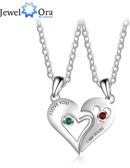 2 Pcs/ Set Merge Heart Shape Name Necklace Personalized Birthstone 925 Sterling Silver Necklaces & Pendants (JewelOra NE103149)