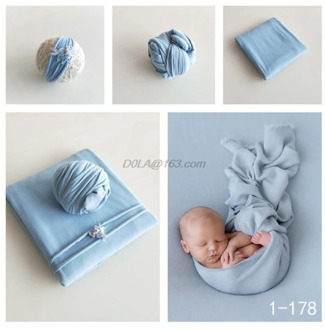 2 Pcs Set Newborn Baby Photography Props Elastic Baby Wraps Blanket+Hat Photo Shooting Accessories
