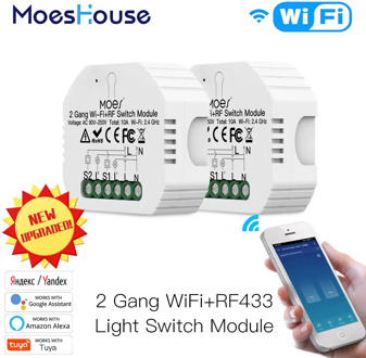 2 PCs Wifi Smart Light Switch Diy Wireless Breaker Module Smart Life/Tuya APP Remote Control,Works with Alexa Echo Google Home