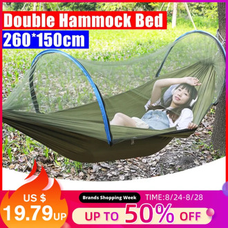 2 Person Portable Outdoor Mosquito Net 260x150cm Parachute Hammock Camping Hanging Sleeping Bed Swing Double Chair Hanging Bed