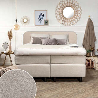 2-Persoons Boxspring Curvy - Teddy - Creme 140x210 Cm - Pocketvering - Inclusief Topper - Dekbed-Discounter.nl - 140 x 210 cm