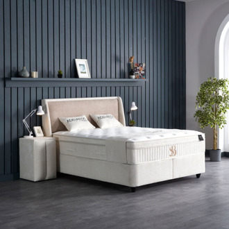 2-Persoons Boxspring Met Opbergruimte - Adenbedd - Beige 160x200 Cm - - Inclusief Topper - Dekbed-Discounter.nl
