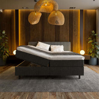 2-Persoons Boxspring Met Opbergruimte Beam - Antraciet - Antraciet 180x200 Cm - Pocketvering - Inclusief Topper - Dekbed-Discounter.nl - 180 x 200 cm