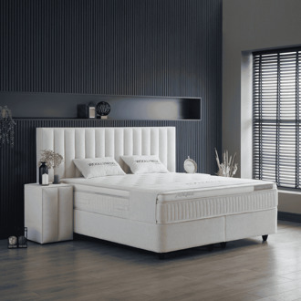 2-Persoons Boxspring Met Opbergruimte - Woollybedd - Beige 180x200 Cm - - Inclusief Topper - Dekbed-Discounter.nl - 180 x 200 cm