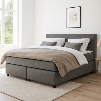 2-Persoons Boxspring - New York - Antraciet 160x200 Cm - Pocketvering - Inclusief Topper - Dekbed-Discounter.nl - 160 x 200 cm