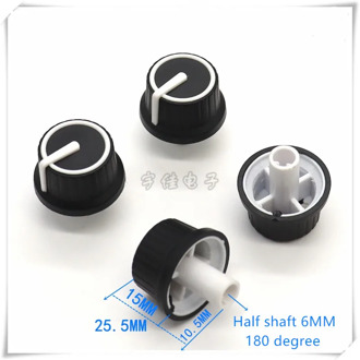 2 Piece 25*25.5MM black and white rubber half shaft knob potentiometer rotary encoder volume switch knob suitable for D axis 6MM
